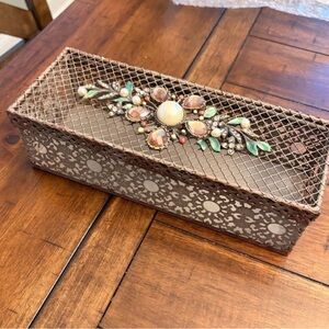 Vintage Retro Decorative Metal Jewelry Box with Floral Design